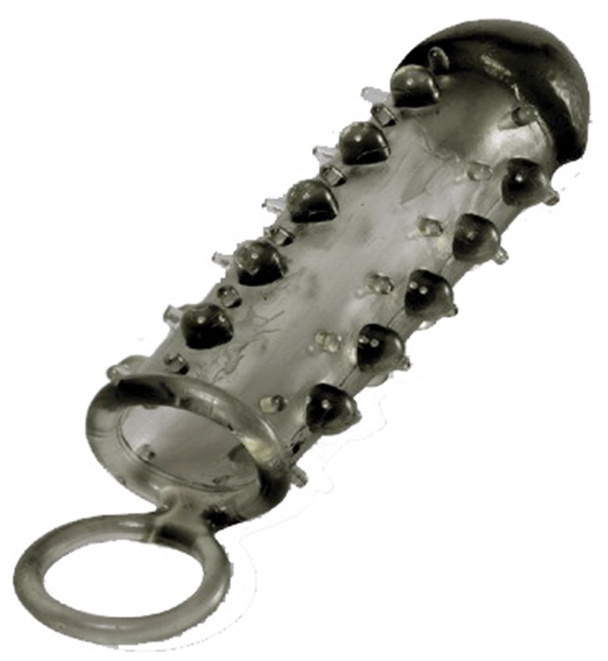 Дымчатая стимулирующая насадка с закрытой головкой SAMURAI PENIS SLEEVE BLACK - 14,5 см.