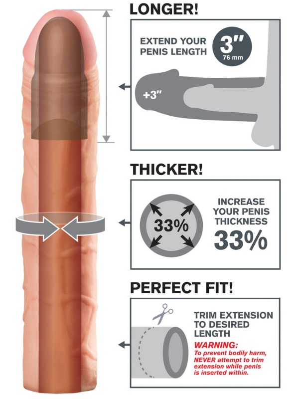 Телесная удлиняющая насадка Perfect 3 Extension - 22 см.