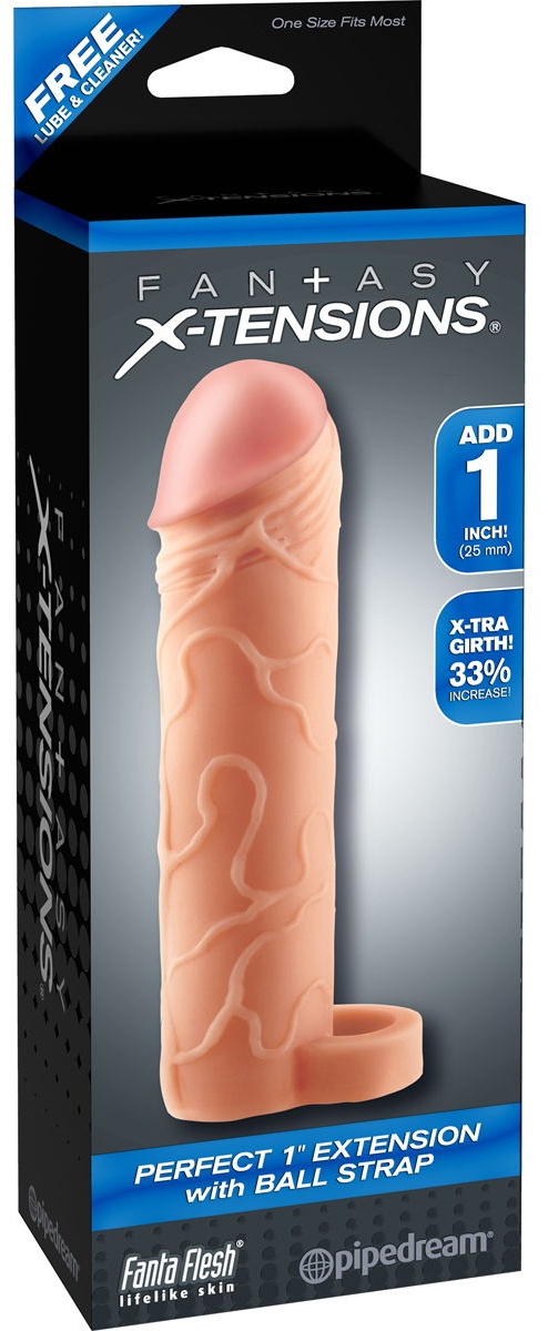 Телесная насадка с кольцом Perfect 1 Extension with Ball Strap - 17 см.