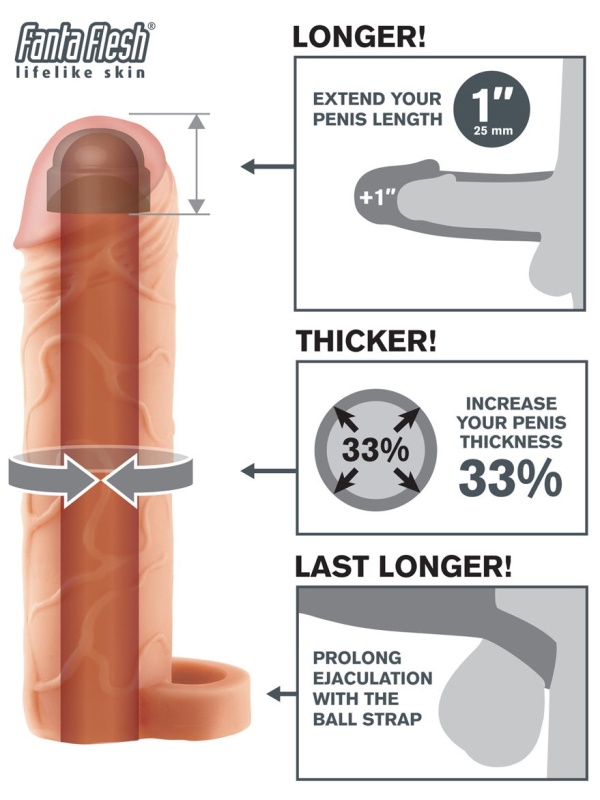 Телесная насадка с кольцом Perfect 1 Extension with Ball Strap - 17 см.