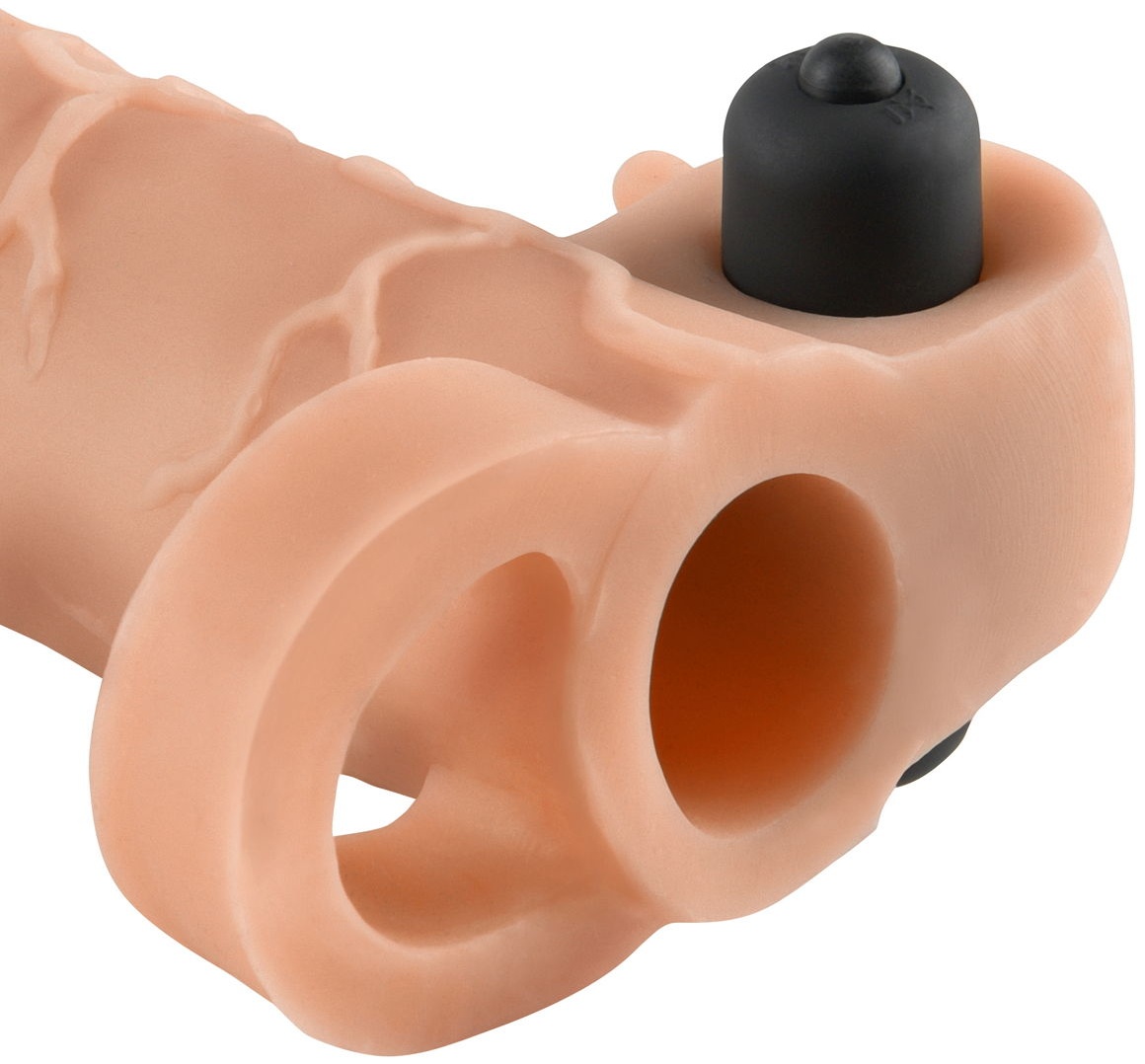 Телесная вибронасадка с кольцом Vibrating Real Feel 2 Extension - 16 см.