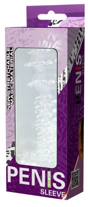 Прозрачная насадка на пенис с шипами и стимулятором клитора - 12,8 см.