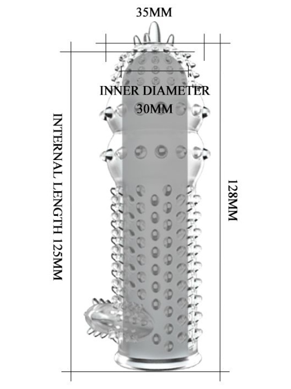 Прозрачная насадка на пенис с шипами и стимулятором клитора - 12,8 см.