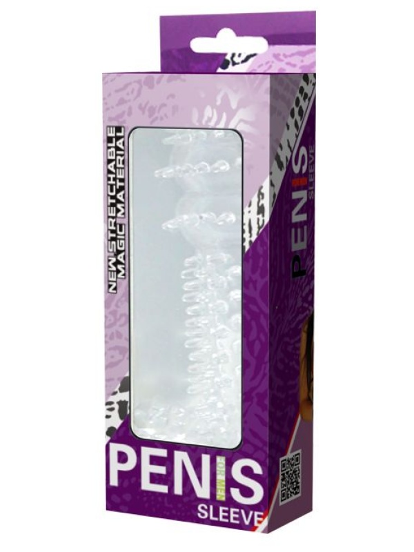 Прозрачная насадка на пенис с шипами и стимулятором клитора - 12,8 см.