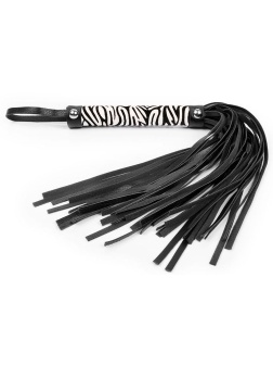 Черная многохвостовая плеть с круглой ручкой-зеброй - 39 см.