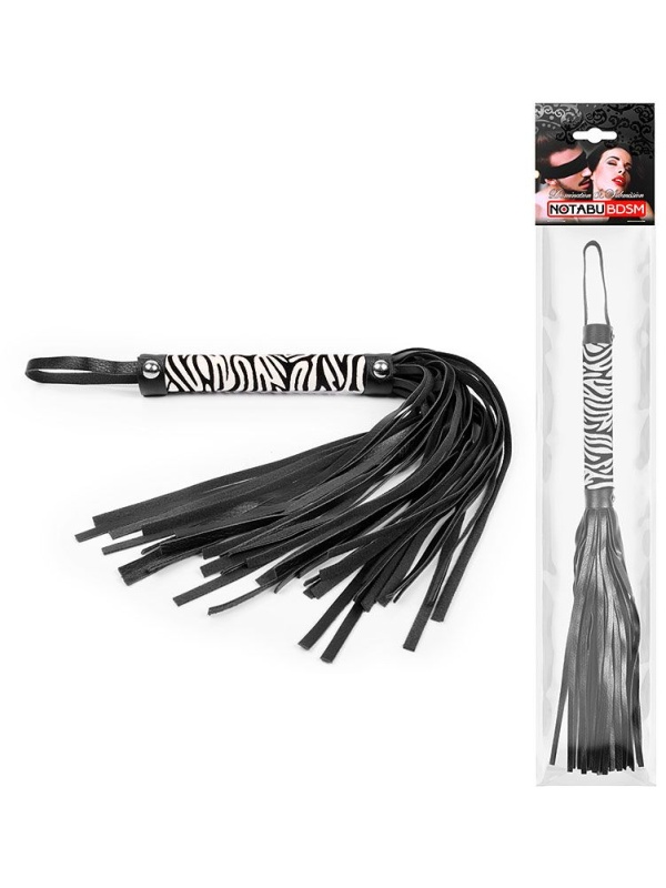 Черная многохвостовая плеть с круглой ручкой-зеброй - 39 см.