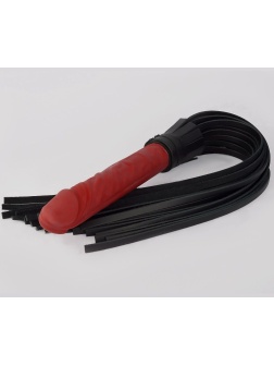 Черная плеть с красной ручкой-фаллоимитатором - 65 см.