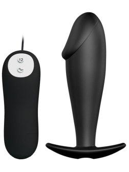 Чёрный анальный вибромассажер с пультом управления - 10 см.