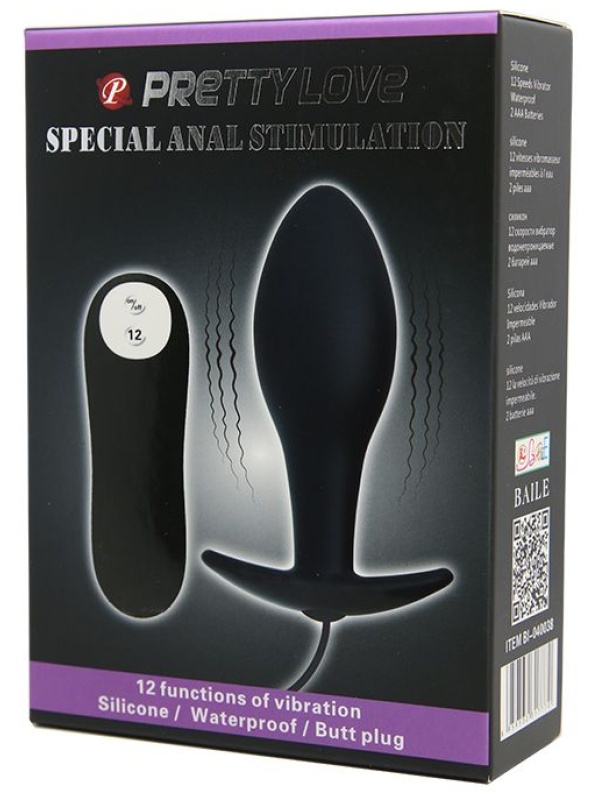 Чёрная анальная пробка с пультом управления - 8,5 см.