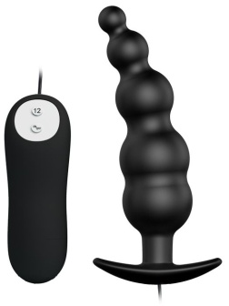 Черная анальная виброцепочка с пультом управления - 11,8 см.