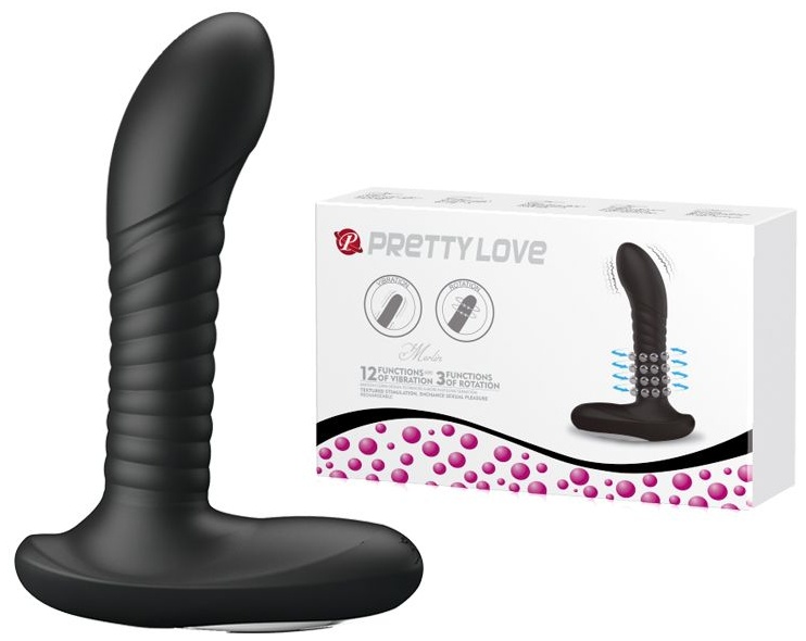 Мощный черный анальный вибратор с эффектом римминга Merlin - 15,9 см.