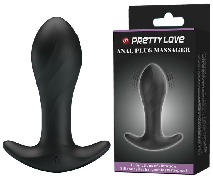 Черная анальная втулка с вибрацией - 10,5 см.