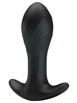 Черная анальная втулка с вибрацией - 10,5 см.
