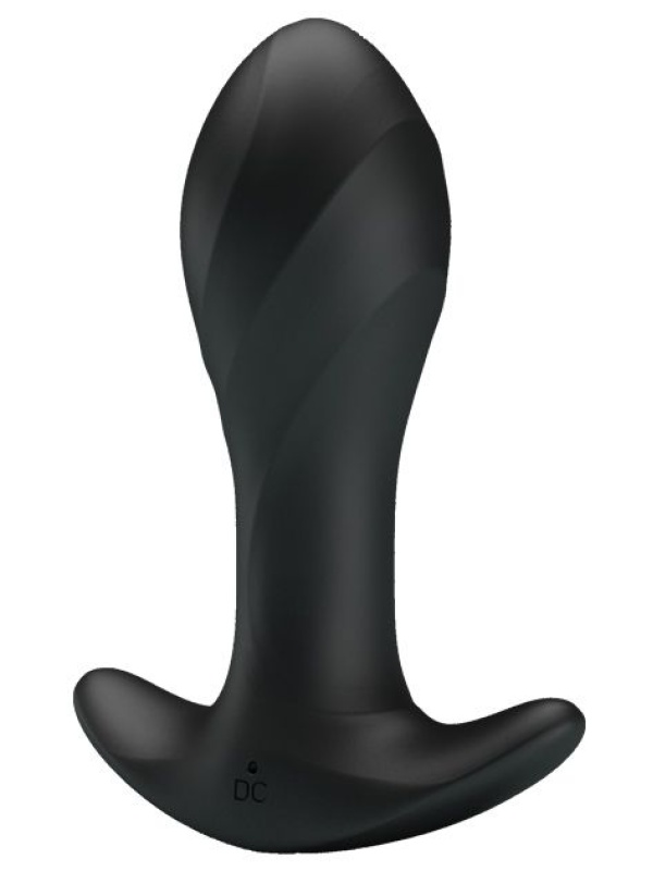 Черная анальная втулка с вибрацией - 10,5 см.