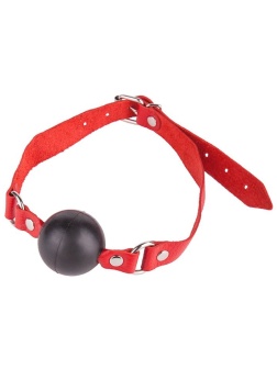 Чёрный кляп-шар с красным ремешком