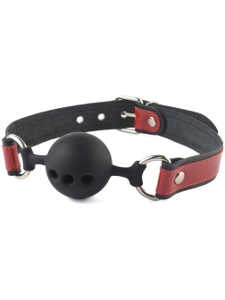 Кляп-шар на черно-красных кожаных ремешках