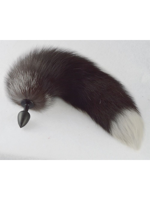 Черная анальная пробка с хвостиком чернобурой лисы