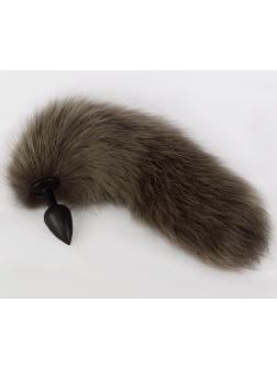 Черная анальная пробка с натуральным кофейным песцовым хвостиком