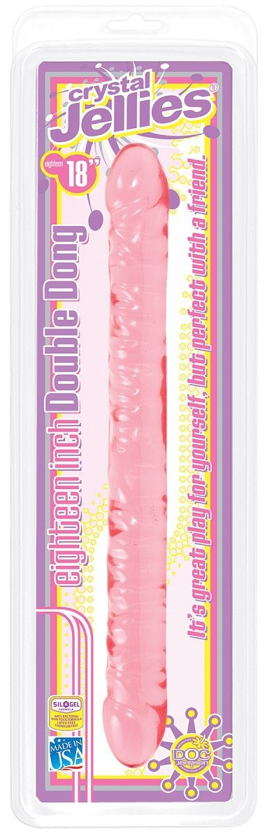 Розовый двухголовый фаллоимитатор Crystal Jellies - 45,7 см.