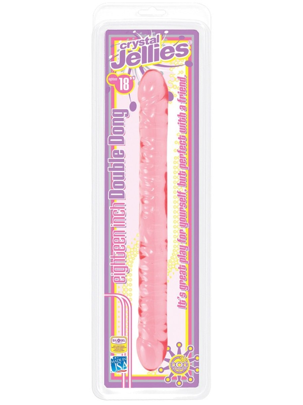 Розовый двухголовый фаллоимитатор Crystal Jellies - 45,7 см.