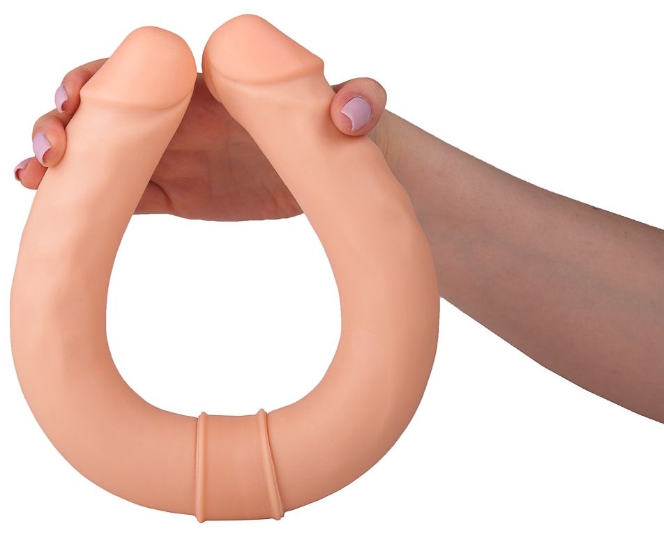 Двусторонний телесный фаллоимитатор с венками - 44 см.