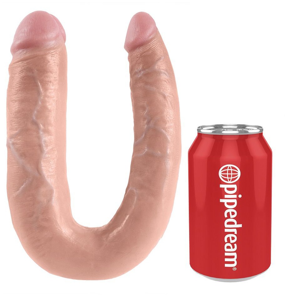 Телесный двусторонний фаллоимитатор U-Shaped Large Double Trouble - 44,4 см.