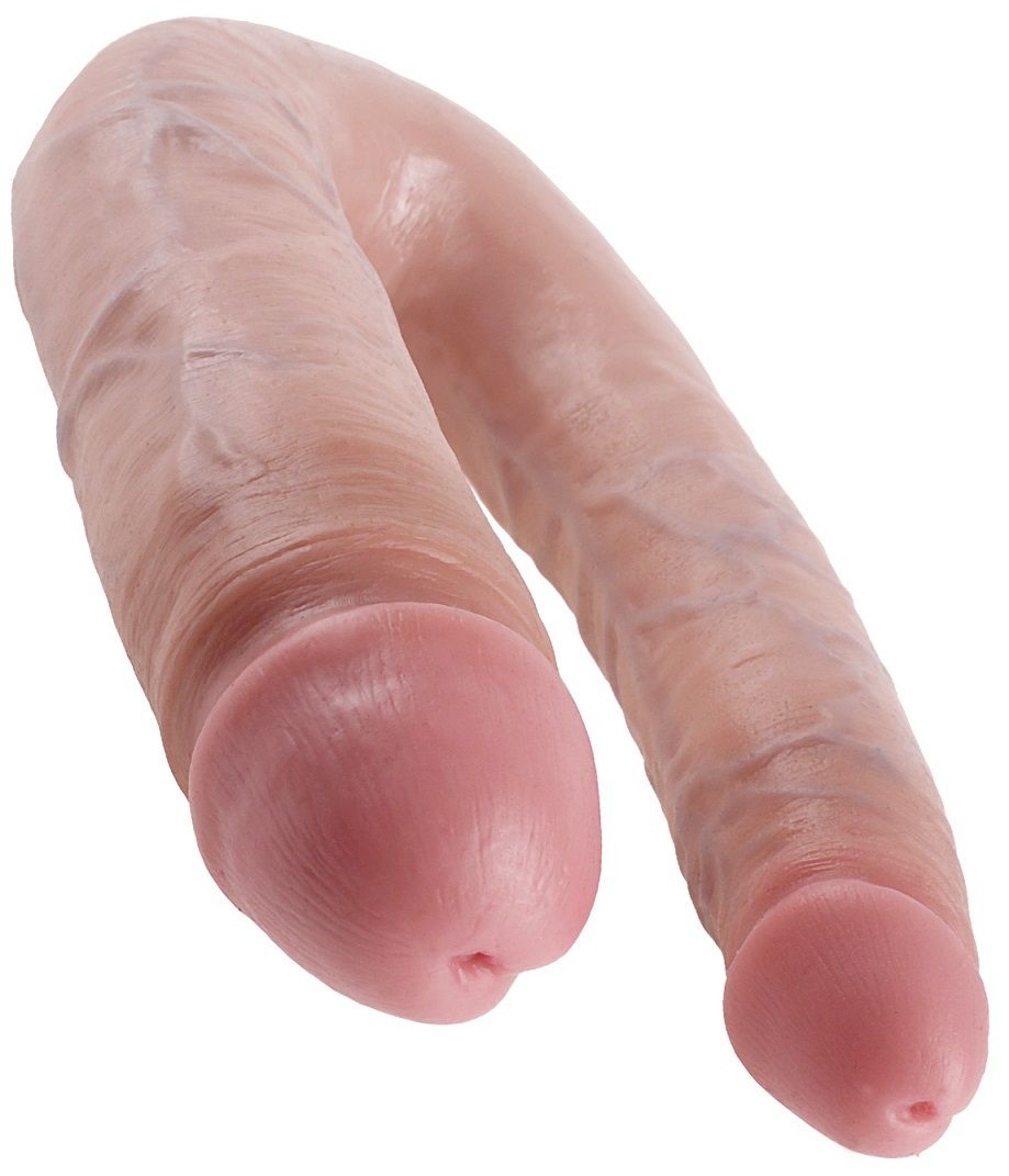 Телесный двусторонний фаллоимитатор U-Shaped Large Double Trouble - 44,4 см.