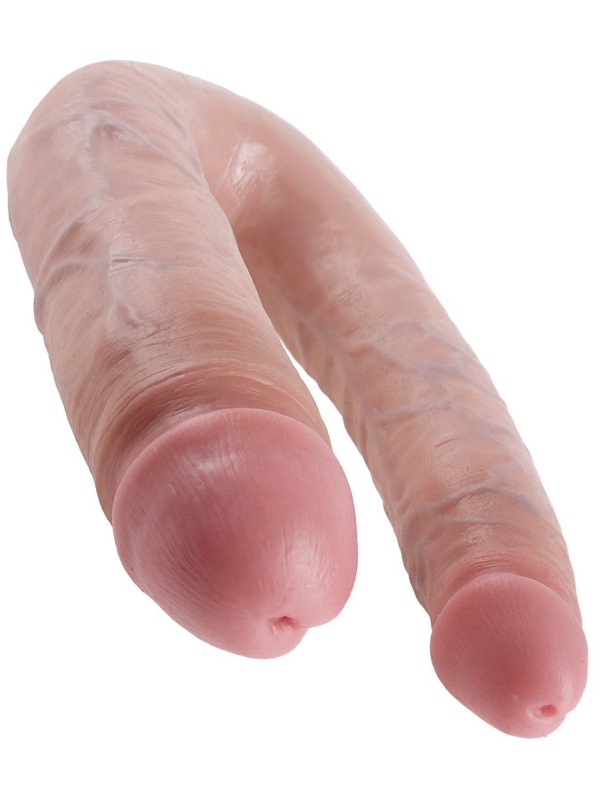 Телесный двусторонний фаллоимитатор U-Shaped Large Double Trouble - 44,4 см.