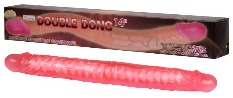 Розовый двусторонний гнущийся фаллоимитатор - 36 см.