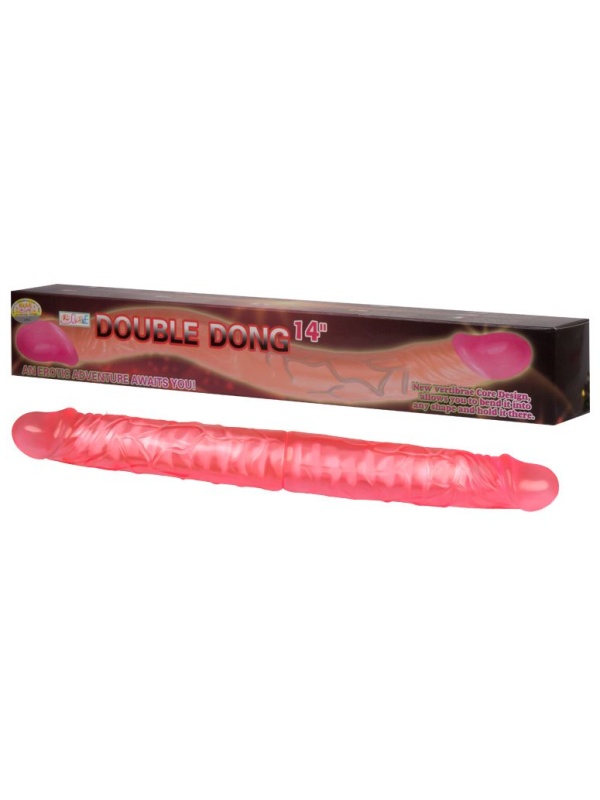 Розовый двусторонний гнущийся фаллоимитатор - 36 см.