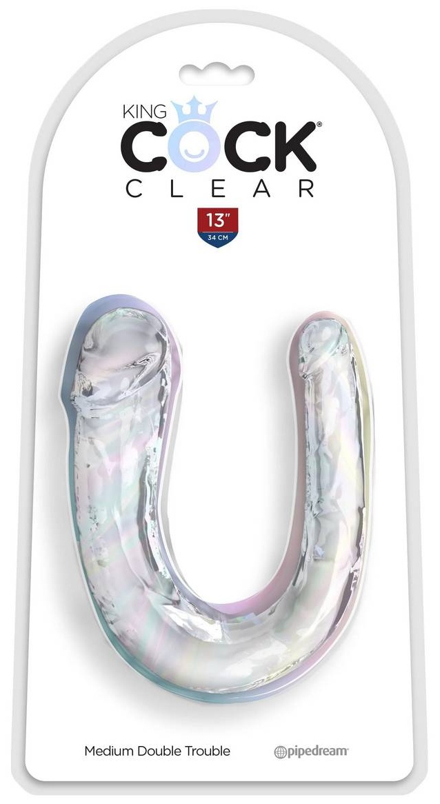Прозрачный двусторонний фаллоимитатор Medium Double Trouble - 33 см.