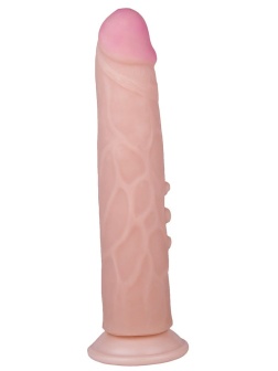 Фаллоимитатор на присоске с венами и точками на стволе - 22,7 см.