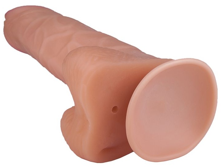 Гигантский фаллоимитатор с мошонкой и присоской - 29 см.