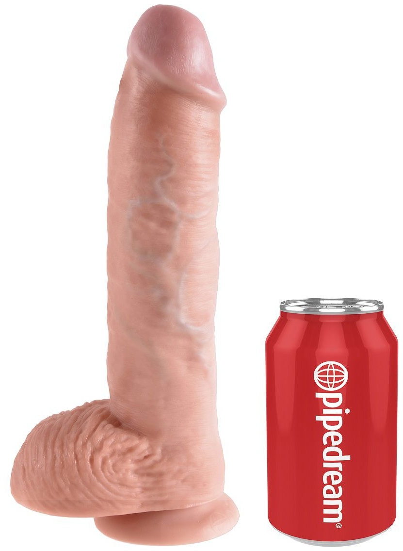 Большой фаллоимитатор с мошонкой 10  Cock with Balls на присоске - 25,4 см.