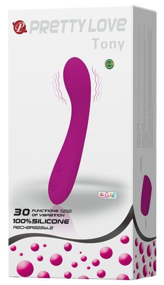 Лиловый изогнутый вибратор Tony - 17 см.