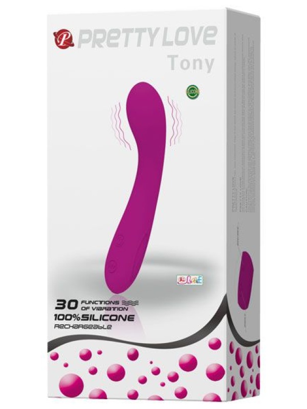 Лиловый изогнутый вибратор Tony - 17 см.