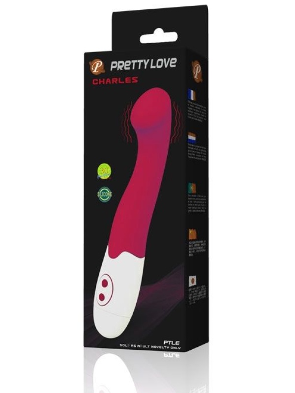 Розовый вибратор Charles с загнутой головкой - 17 см.