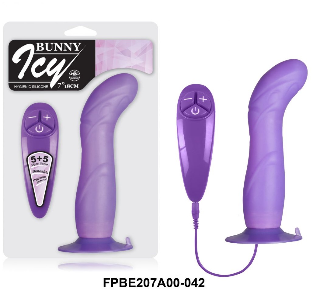 Гибкий фиолетовый вибратор на присоске - 18 см.