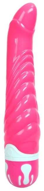Ребристый розовый вибратор со стимуляцией точки G - 21,8 см.
