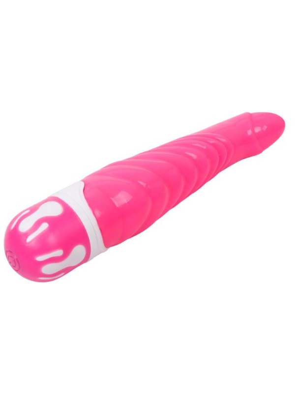 Ребристый розовый вибратор со стимуляцией точки G - 21,8 см.