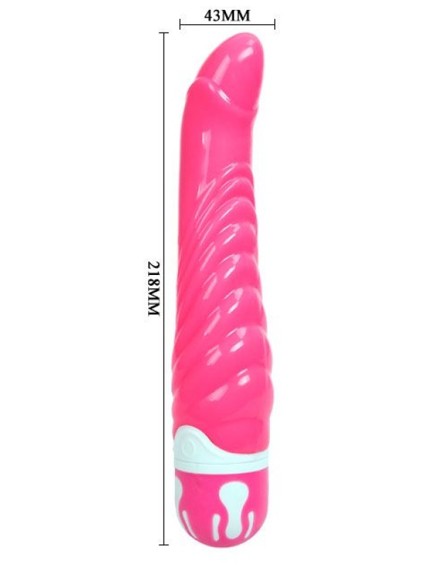Ребристый розовый вибратор со стимуляцией точки G - 21,8 см.
