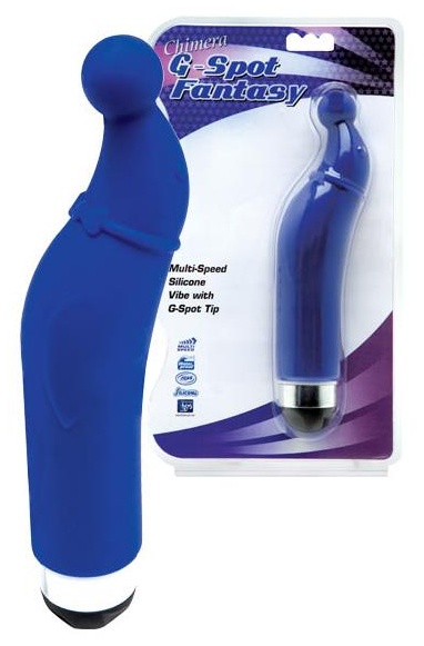 Синий вибратор с загнутой головкой-шаром для G-стимуляции - 17,8 см.