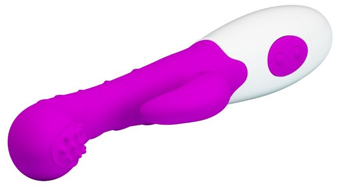 Лиловый вибромассажер Bruno для стимуляции точки G и клитора - 20 см.