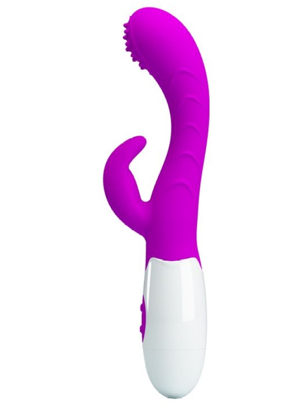 Лиловый вибромассажер Bruno для стимуляции точки G и клитора - 20 см.