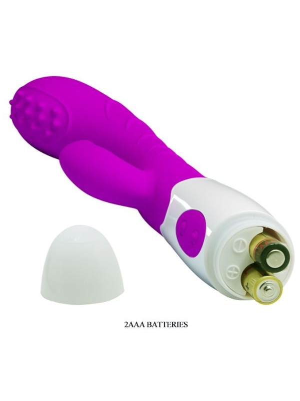 Лиловый вибромассажер Bruno для стимуляции точки G и клитора - 20 см.