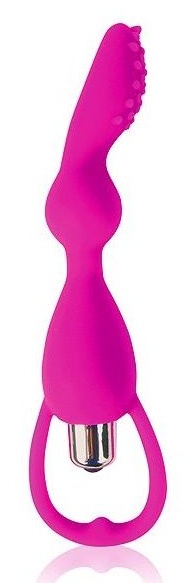 Розовый фантазийный вибратор с колечком-ограничителем - 14 см.