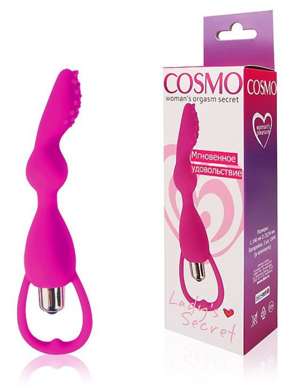 Розовый фантазийный вибратор с колечком-ограничителем - 14 см.