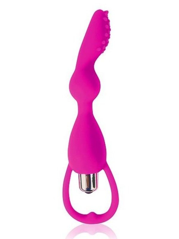 Розовый фантазийный вибратор с колечком-ограничителем - 14 см.