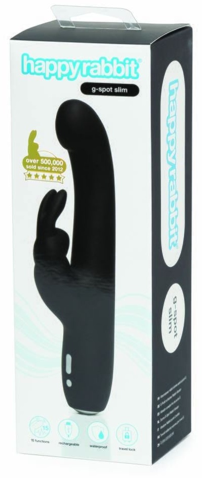 Чёрный вибратор Slimline G-Spot Rechargeable Rabbit Vibrator - 24,1 см.