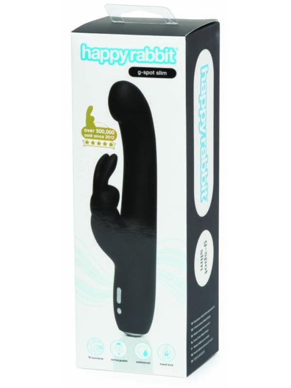 Чёрный вибратор Slimline G-Spot Rechargeable Rabbit Vibrator - 24,1 см.